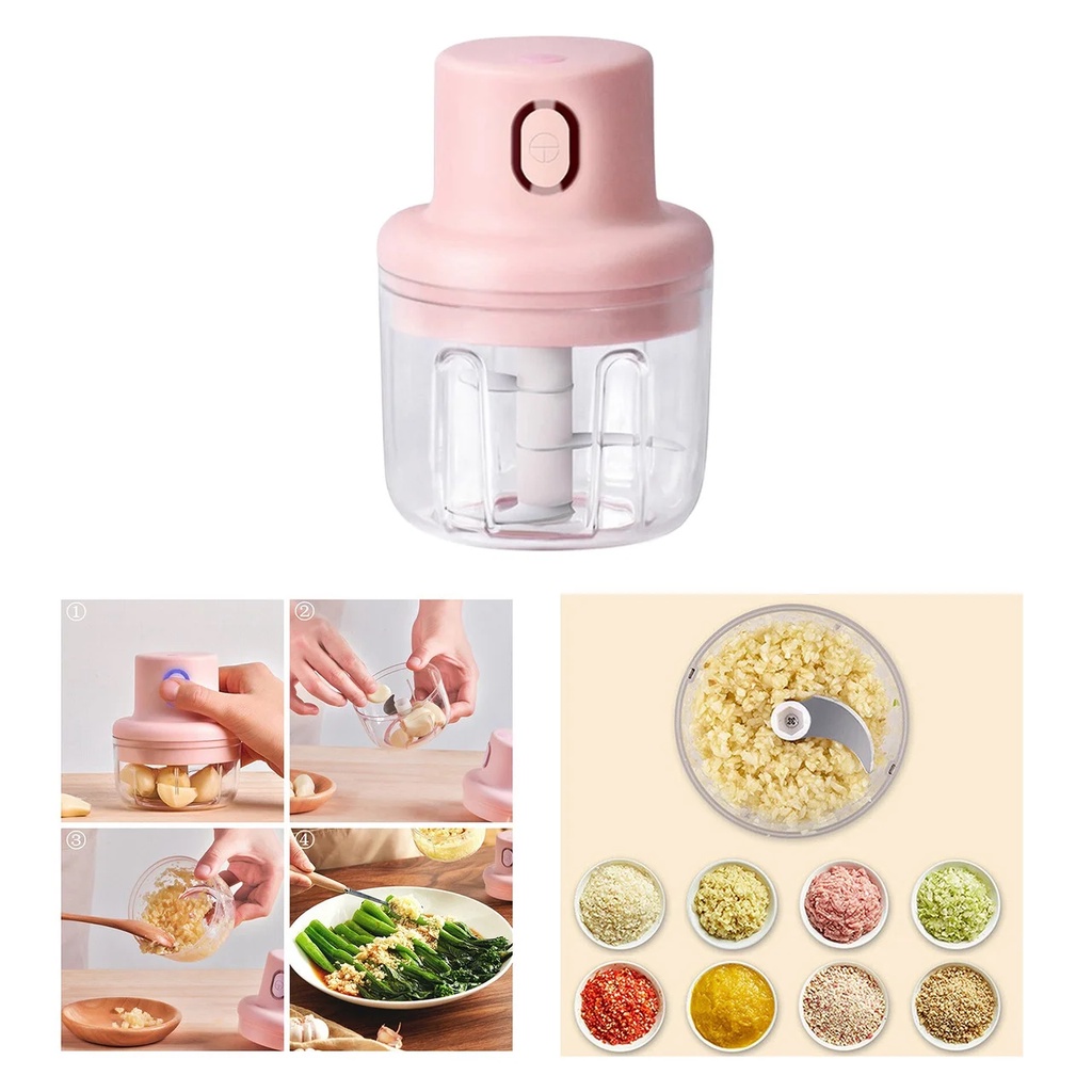 Mini Processador picador Moedor Alho Legumes Frutas Eletrico Portatil 250ml