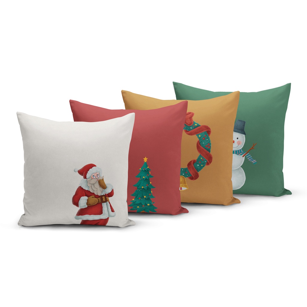 Kit 4 Capas de Almofadas de Natal 45x45cm Decorativas para Sofá Yuzo
