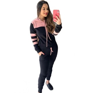 Conjunto Malha Crepe Manga Longa com capuz inverno