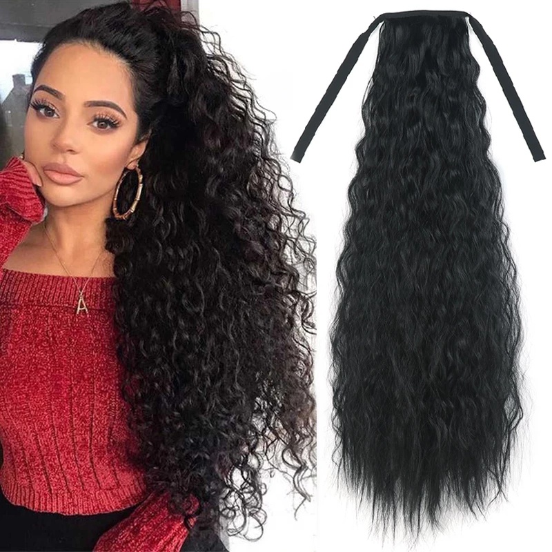 Aplique De Cabelo Sintético Cacheado / Rabo De Cavalo Cor Preta