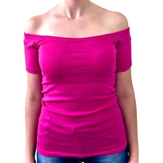 Blusa manga curta ombro a ombro PINK 96% algodão 4% elastano.