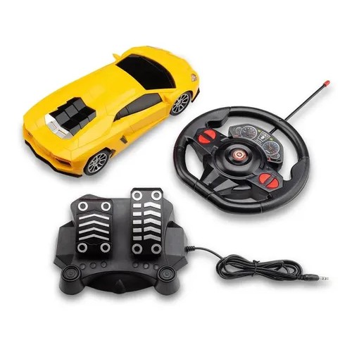 Carrinho De Controle Remoto Amarelo Com Pedal E Volante Racing Control Nitro - Multikids