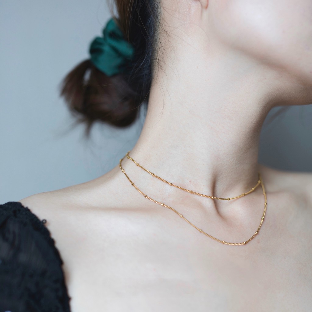 Vnox Choker Necklace Gold Necklace for Women Beaded Curb Chain Gold Choker Layering Womens Necklaces Simple Chokers - Fashion Accessories