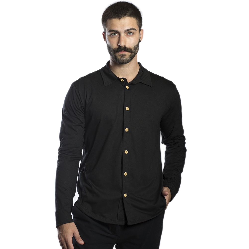 Camisa Masculina Manga Longa De Botão Malha Sustentavel Estilo Homem Moderno