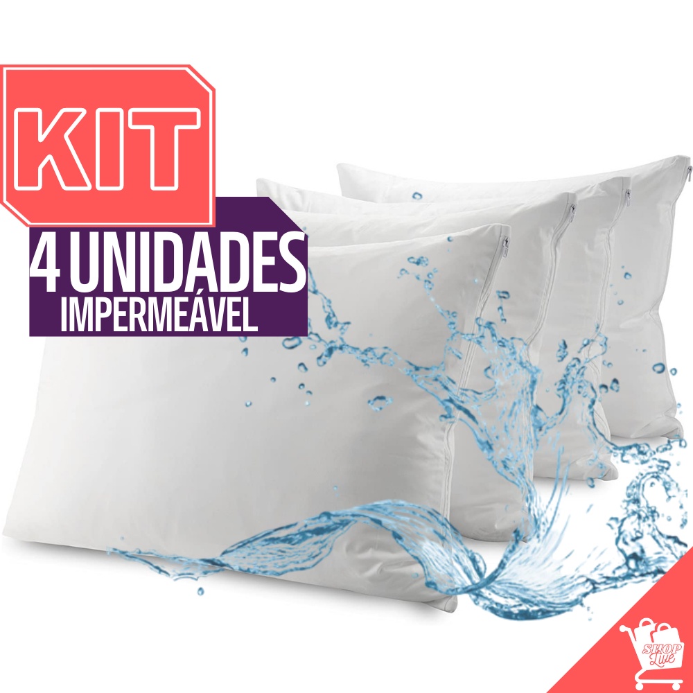 Kit 4 Capas Fronhas Protetoras De Travesseiro Impermeável com Zíper