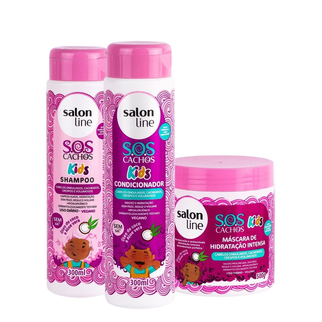 Kit Salonline Sos Cachos Kids Shampoo Condicionador E Mascara De Hidratacao Cabelos Cacheados Shopee Brasil