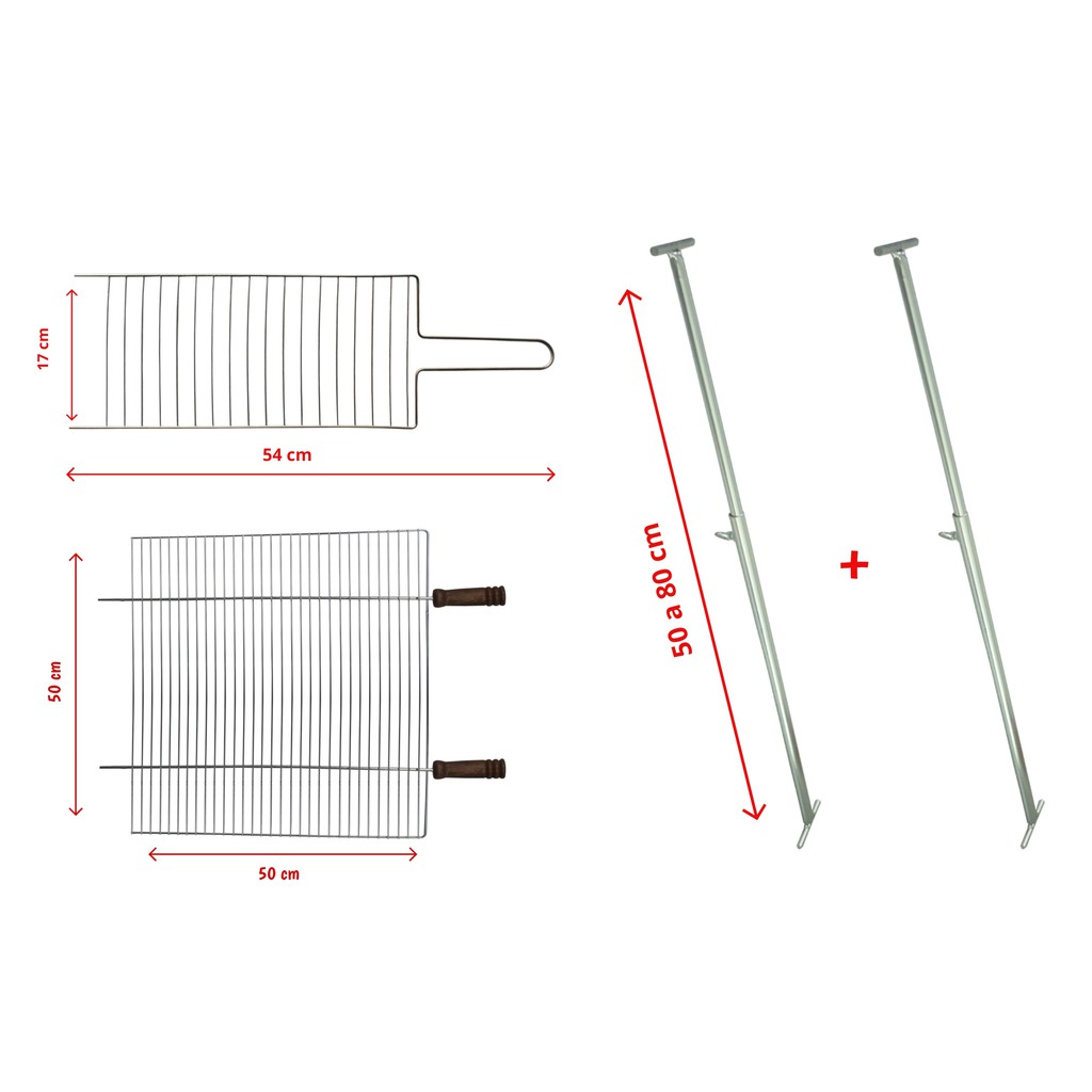 Kit Churrasqueira Grelha Média + Grelha Única Reta Pequena + Suporte Extensor Ajustável 5002/5101U/5500 DP