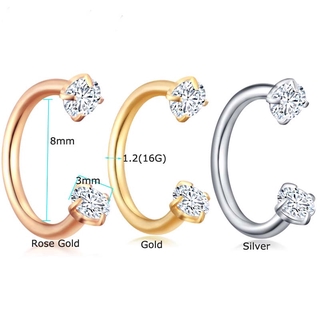 1 piece 16G Horseshoe Ring Zircon Internal Thread Tragus Nose Ring Piercing