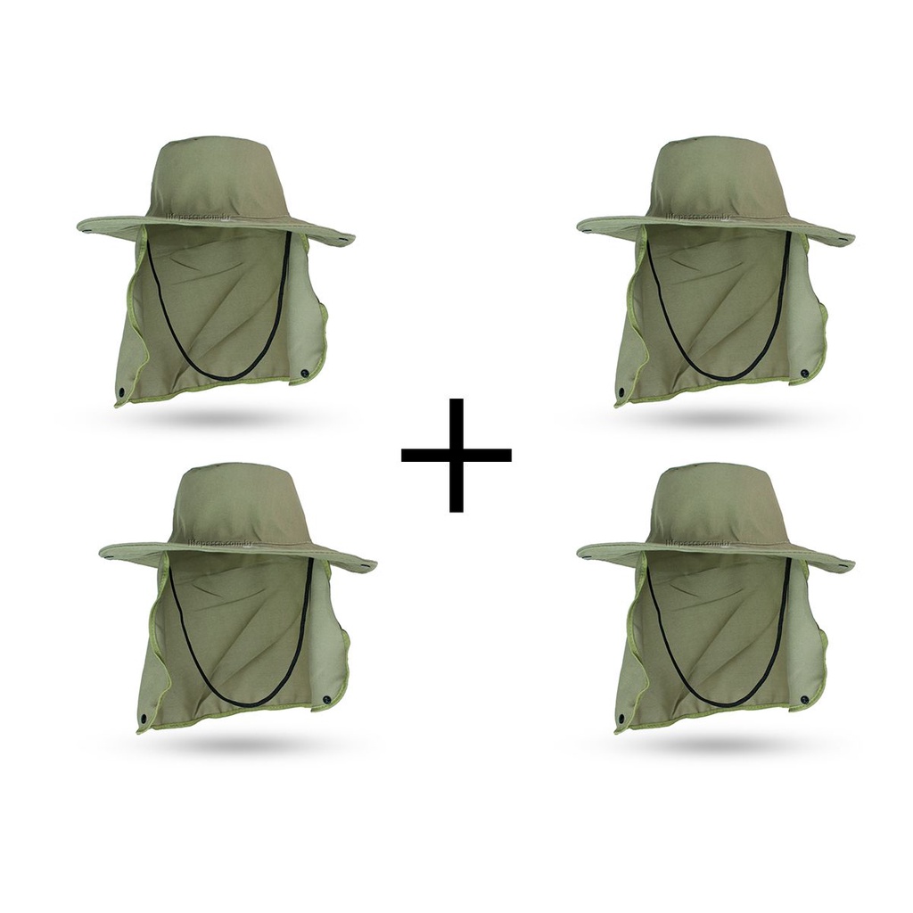 Kit 4 Chapéu Pescador C/ Protetor De Nuca - Caqui