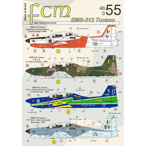 Decalque Fcm 48055 Emb-312 T-27 Tucano 1/48 Decal Plastimodelismo - Petrohobby