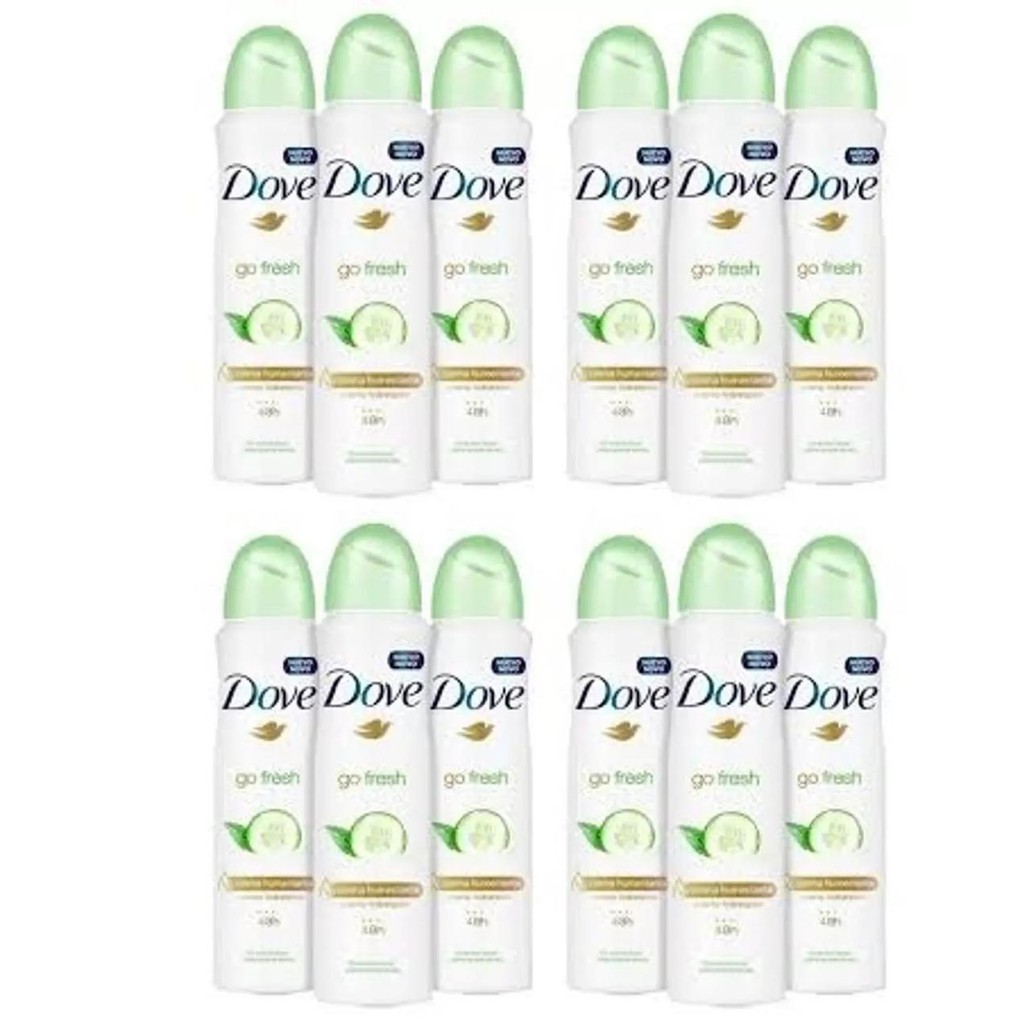 kit Desodorante Dove GO FRESH Pepino+chá Verde Aerossol 150ml 12 Unidades.