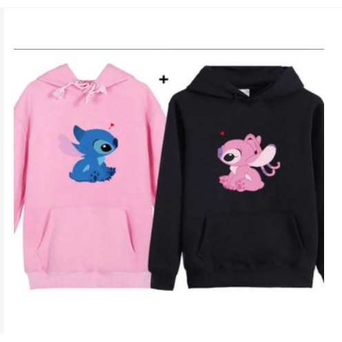 Kit Com 2 Blusas Moleton Unissex 1 rosa + 1 preta Lilo & Stitch Desenho casaco de Frio para o Inverno