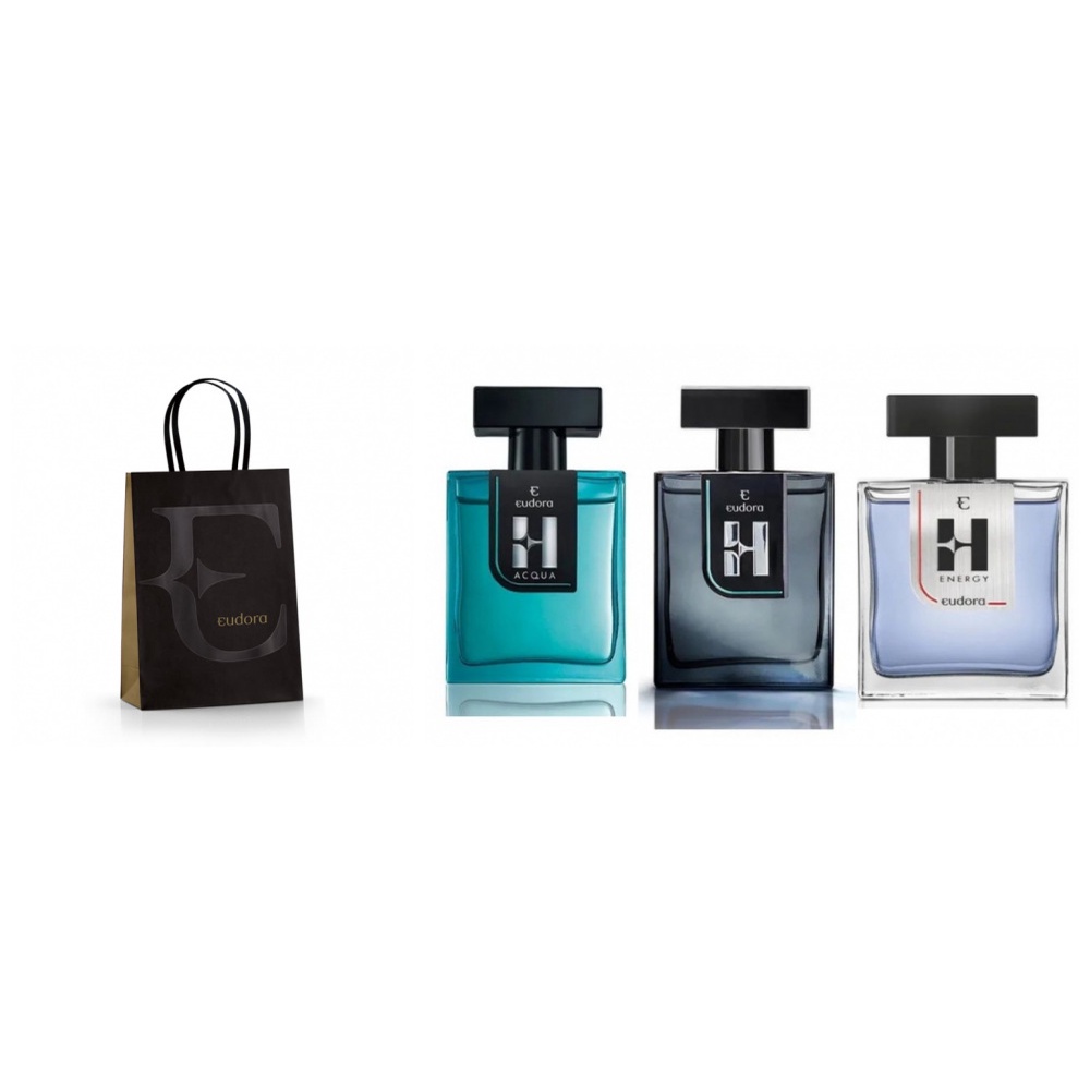 Kit Presente Masculino Eudora H Acqua 100ml + Eudora  H Tradicional + Eudora H Energy - 3 unidades