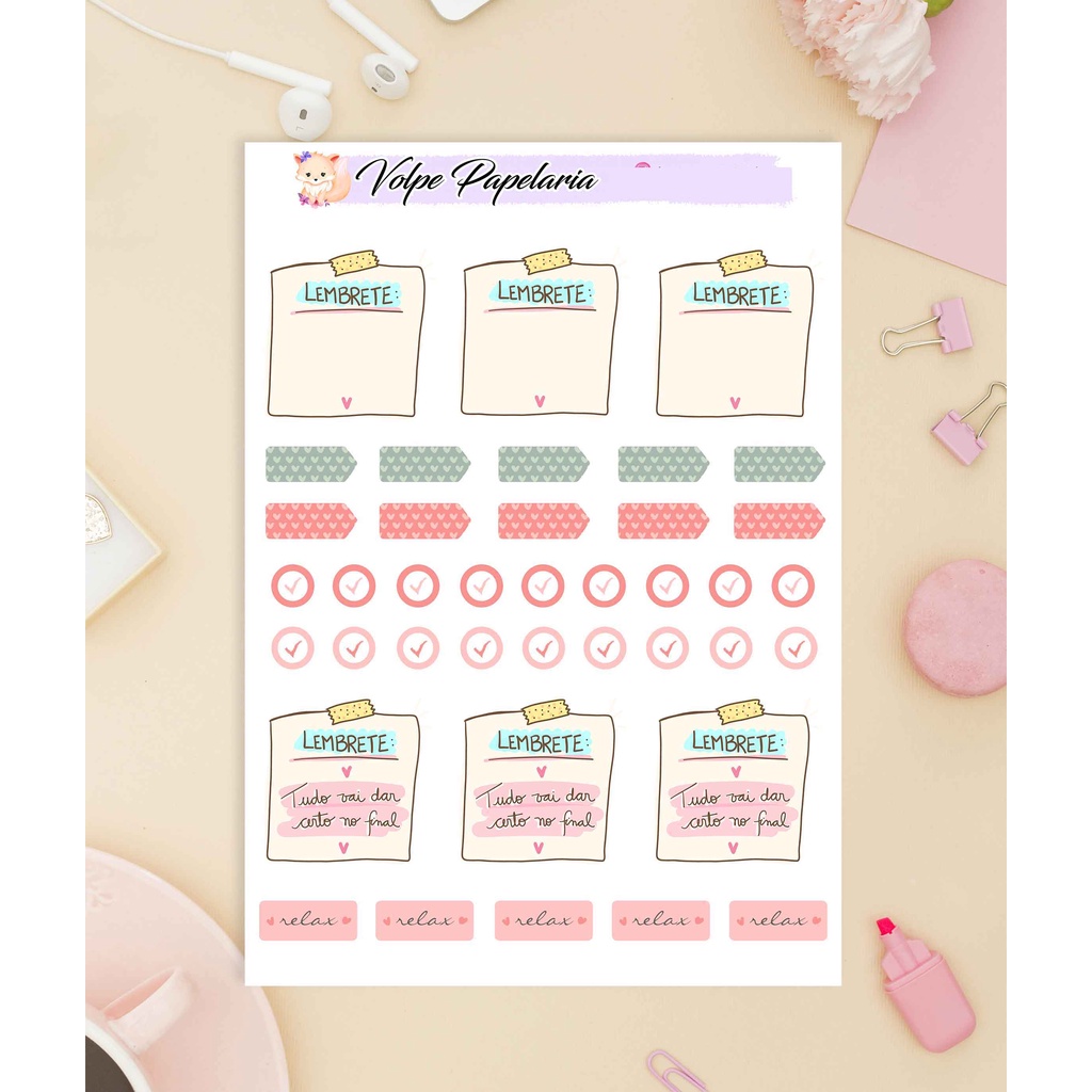 cartela de adesivos relax / planner, agenda , bujo, stickers fofos, adesivos kawaii