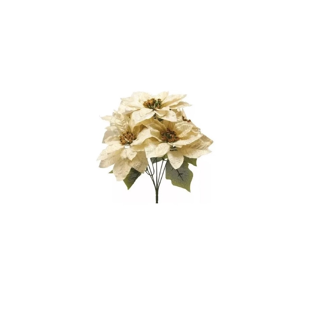 Kit 5 Bouquet Bico Papagaio 5 Flores Lamê Dourado 35cm Natal Magizi