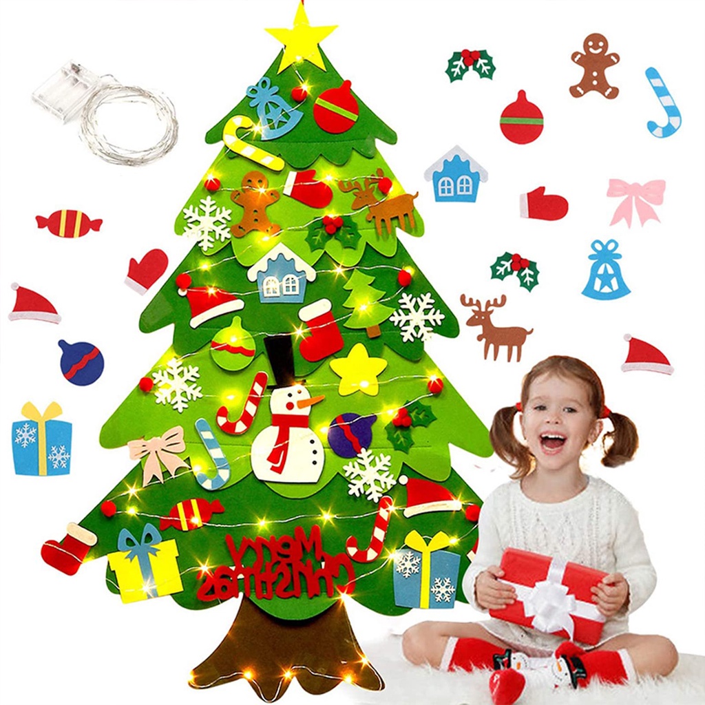 Árvore De Natal De Feltro , Kids Felt Com Luz De Cordas De 3m , Conjunto De  , Presentes Feitos À Mão , Ano Novo | Shopee Brasil