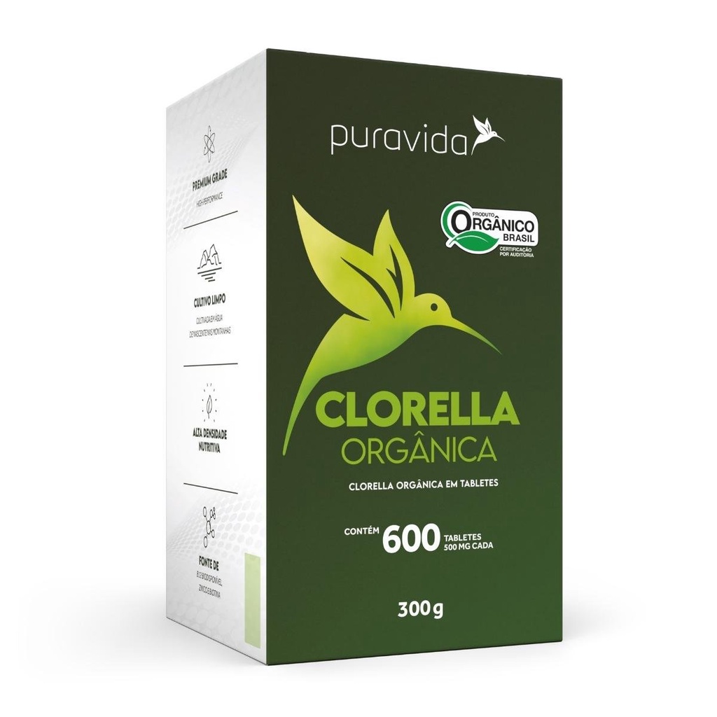 Chlorella (Clorela) Orgânica Premium Pura Vida 600 comprimidos de 500mg cada