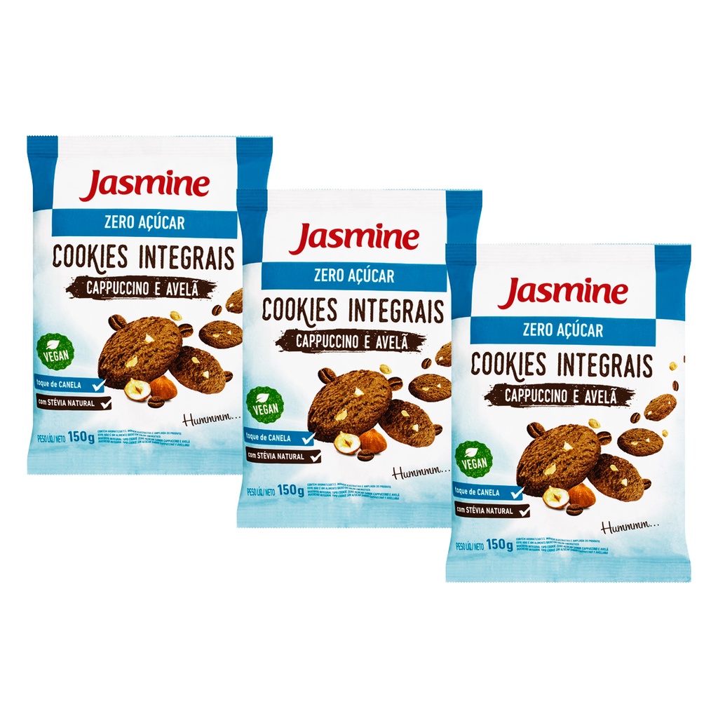 Kit 3 Cookies Cappuccino Avelã Zero Vegano Jasmine 150g | Shopee Brasil