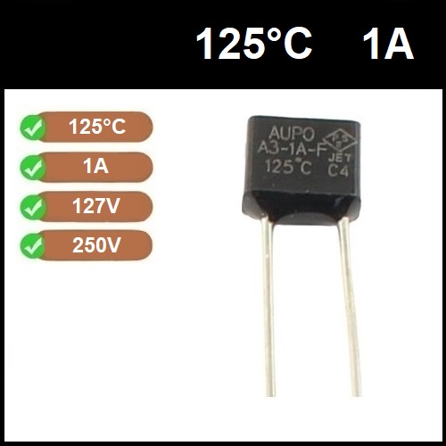 1 Fusível Térmico 1A 125 Graus 125C 125°C 250V