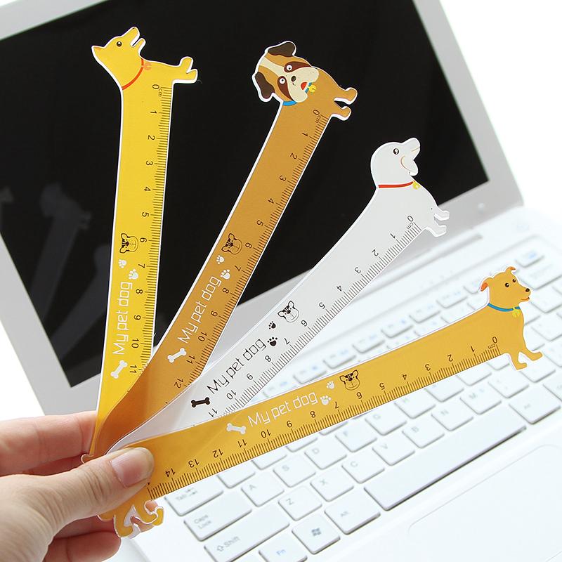 2 Pcs Cachorrinho Plástico Reto Régua Estudo Estudante Papelaria Material Escolar