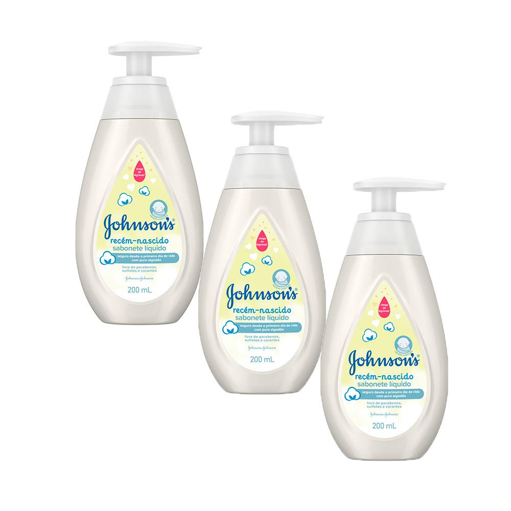 Kit com 3 Sabonetes Líquido Johnson Recém Nascido 200ml em Oferta na Shopee