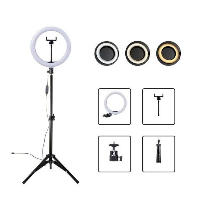 Ring Light Com Tripé Incluso Led Portátil 10 Polegadas + Tripé 210cm
