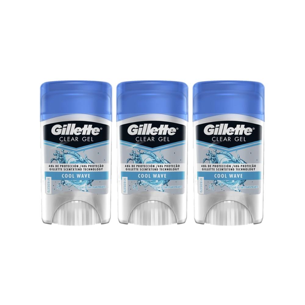 Kit com 3 Desodorantes Gillette Antitranspirante Clear Gel Cool Wave 45g em Oferta na Shopee