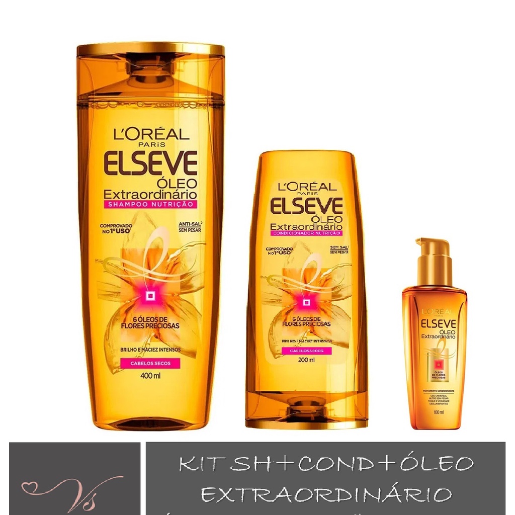 Kit Shampoo(375ml) + Condicionador (170ml) + Óleo Extraordinário (100ml) Elseve Nutrição Intensa