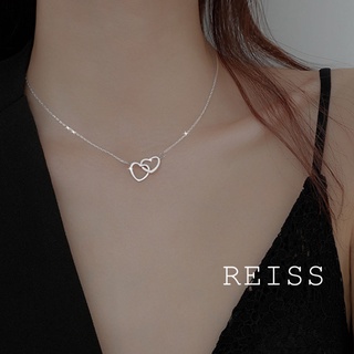 925 Colar De Prata Sterling Feminino Brilhante Coração Duplo Amor Cadeia De Clavícula Zircon Moda Simples Senhoras Amizade Festa Jóias De Presente