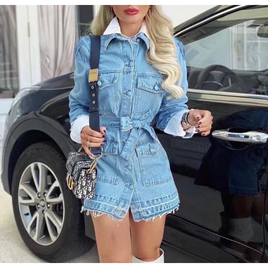 Jaqueta jean Parka Feminina com cinto casaco feminino