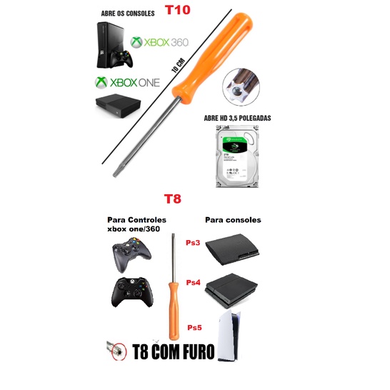 Chave Torx T8 ou T10 Com Furo Abre Playstation PS3 PS4 PS5  Xbox Xbox One Controles em Oferta na Shopee