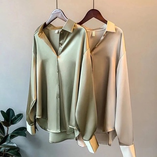 Camisa Feminina De Seda Com Mangas Compridas/Retrô/Plus Size/Primavera 2021