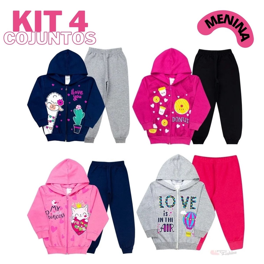 KIT 4 CONJUNTOS MOLETOM INFANTIL MENINA - MOLETOM/FLANELADO - 1 A 8 ...