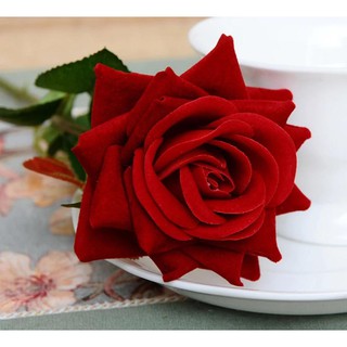 01 Rosa Artificial Vermelha Aveludada Individual Tipo Diamante Decoração Arranjo Festa Flor