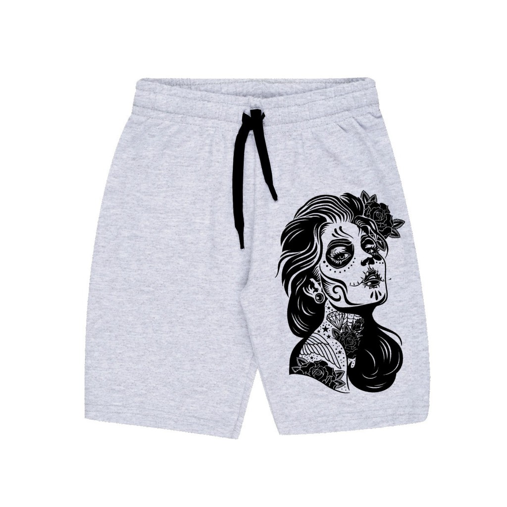 Bermuda Masculina de Moletom Estampada por Sublimação Caveira Mexicana A53