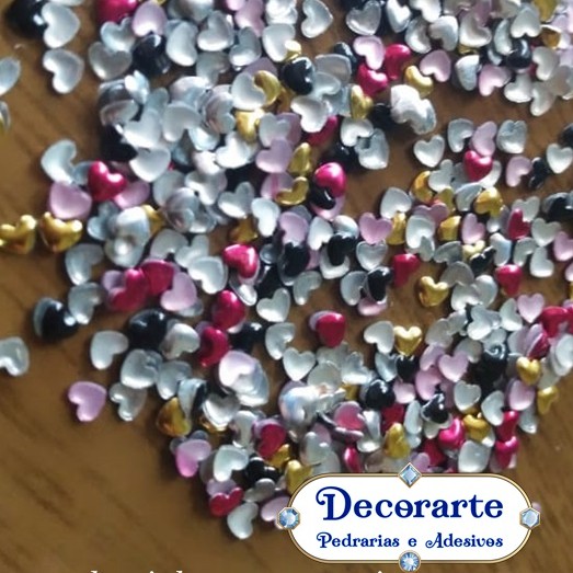 50 peças aprox. chapinha coraçao mix 3mm (pedrarias para adesivos e joias de unhas)