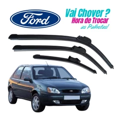 Kit 3 Palhetas Limpador de Parabrisa Dianteiro + Traseiro Ford Fiesta Street Antigo 1996 á 2007