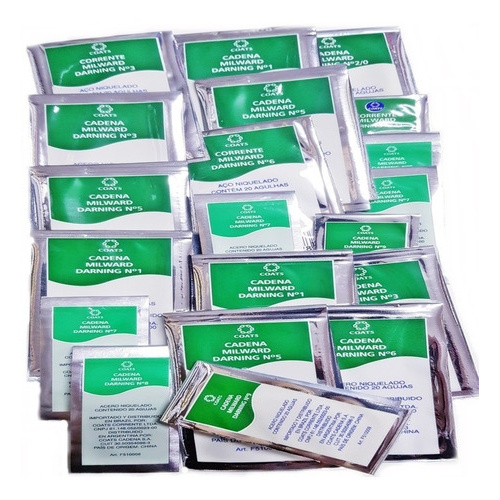 Combo De Agulha de Mão - Corrente - números 1, 2/0, 3, 5, 6, 7, 8, 9 e 12 - Cada Pacote com 20 unidades