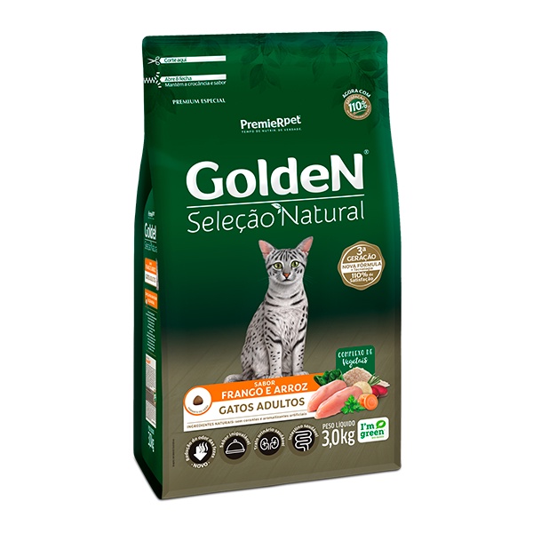 Ração Golden Seleção Natural para Gatos Adultos Sabor Frango e Arroz - 3Kg em Oferta na Shopee