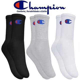 Kit com 3 Meias Algodão Cano Longo Adulto Atoalhada Champion