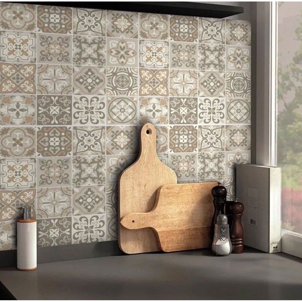 Papel De Parede Ladrilho Azulejo cozinha Em Tons De Bege - Home & Living