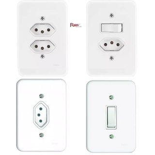 Tomada Apagador Linha com Placa Completa Radial 1 Tecla + Tomada 3 Teclas