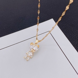 18 K Banhado A Ouro De Titânio Lindo Delicado Urso De Cristal Colar De Mulheres Meninas Presente Acessórios De Moda