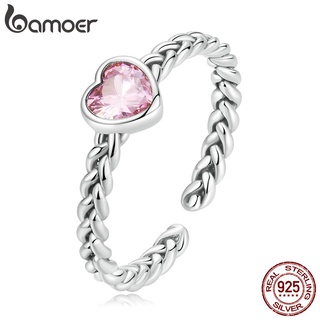 Anel Aberto Bamoer 925 Prata Rosa Coração Trançado Joias Para Mulheres Fashion Acessórios