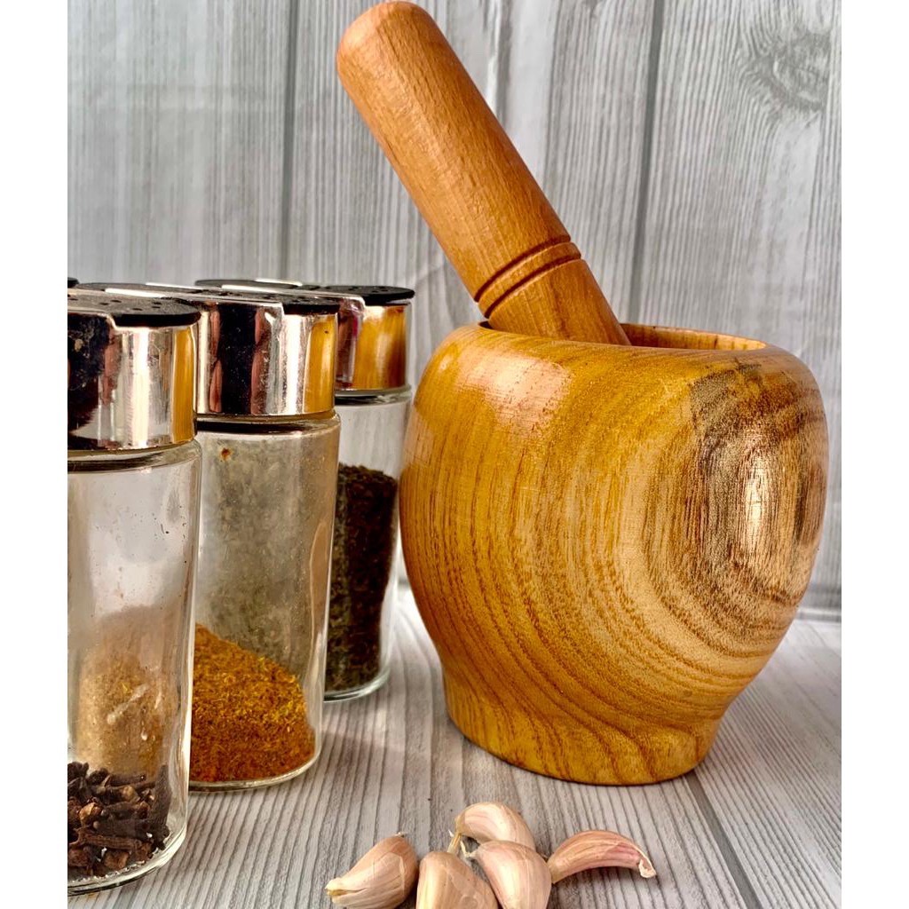 Pilão Com Socador De Bambu Reforçado Cozinha Culinária Tempero em Oferta na Shopee