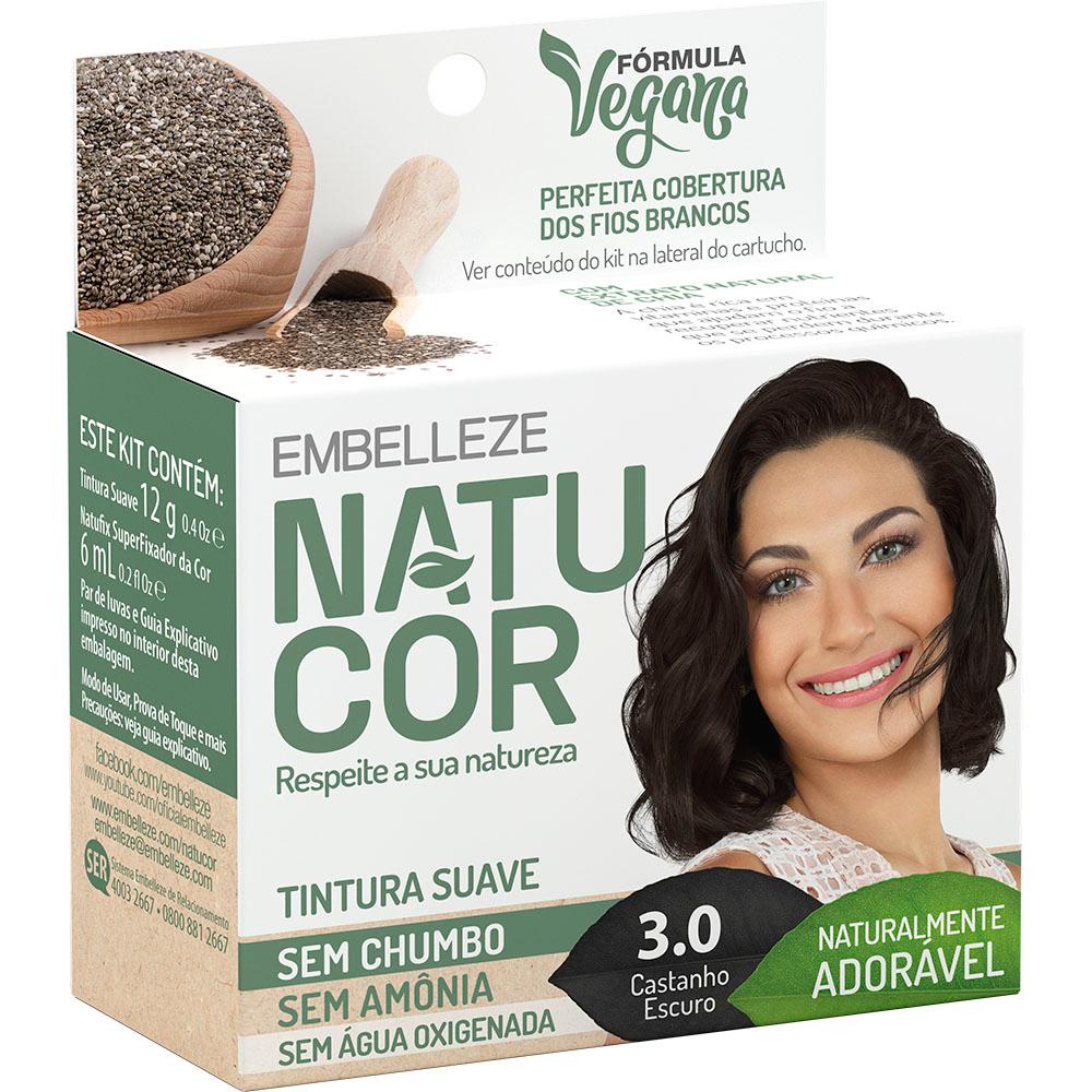 Tinta de cabelo natucor naturalmente adorável castanho escuro 3.0 kit econômico