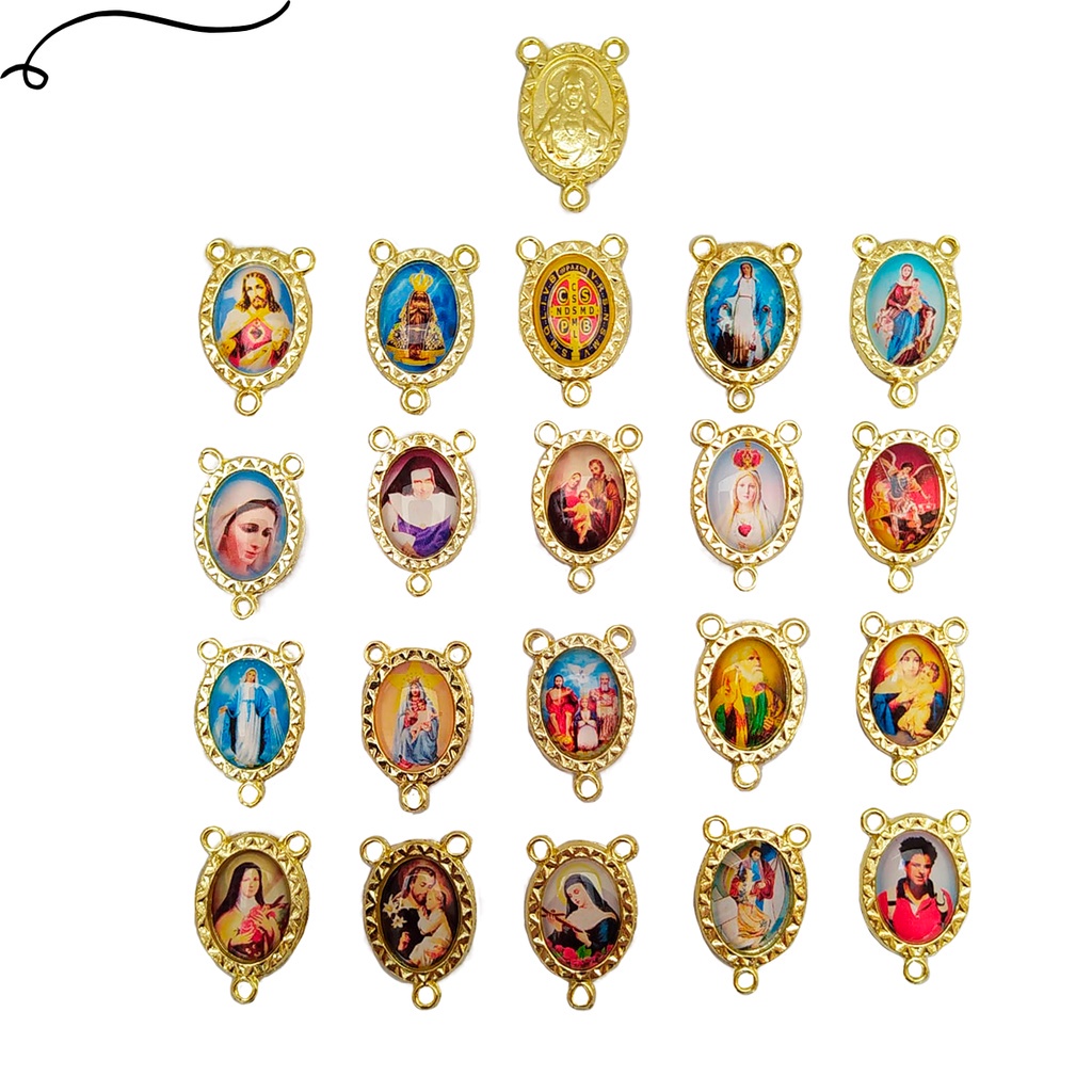 60 Entremeios Resinados Uma Face Dourado Para Fazer Terço/ Pulseiras Escolha O Santo de Devoção