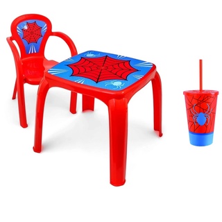 Kit Mesa Infantil Com 1 Cadeira E  Copo Teia Aranha