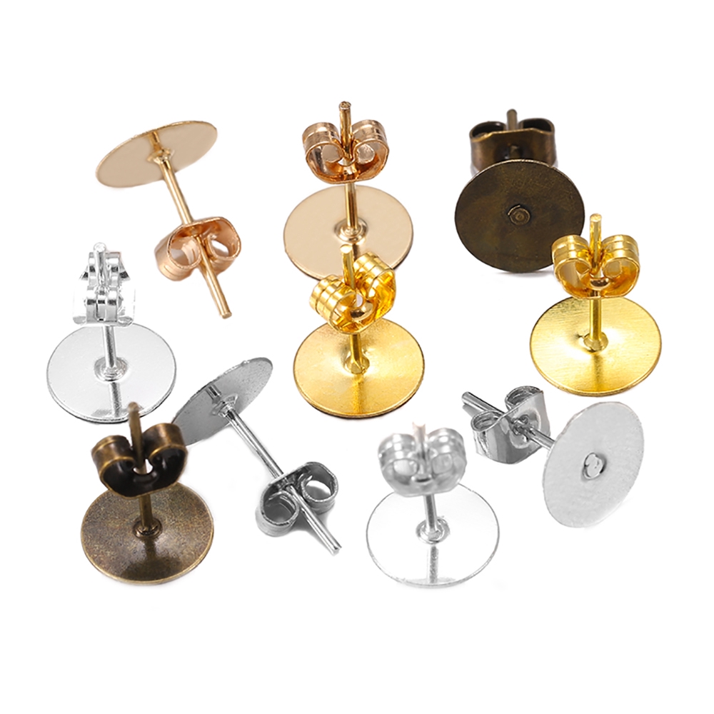 100 Pçs / Lote 410mm Bronze Ródio Kc Ouro Pinos De Base De Metal Em Branco Post Brinco Studs Com Plug Brinco Da Orelha De Volta Para Fazer Jóias em Oferta na Shopee