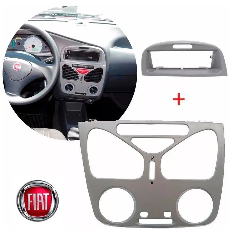 Kit Moldura Painel Central Cinza e Rádio Fiat Palio Fire Siena Sem Ar